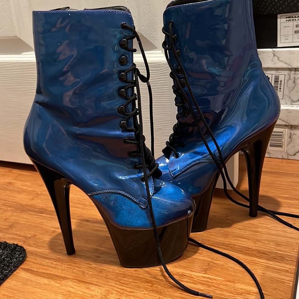 ❌SOLD ❌ On merc.  Blue pleaser boots size 9.